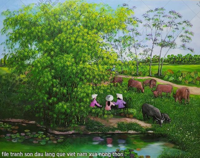 file tranh son dau lang que viet nam xua nong thon